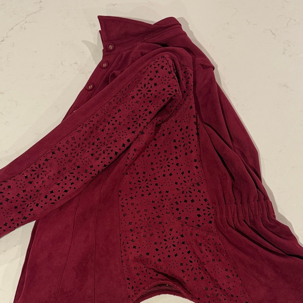 In Earnest Burgundy by Byron Lars Button Down Shirt with Cutout Accents - Picture 8 of 15
